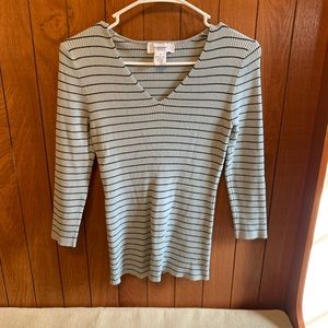 3/$30 Workshop V-neck gray and black shirt.